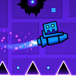 The ship soaring while dodging spikes and saw blades