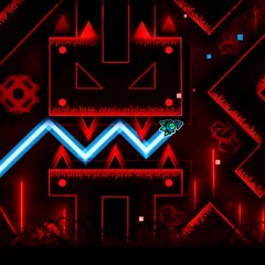 A character navigating a crimson landscape filled with flashing, razor-sharp spike obstacles