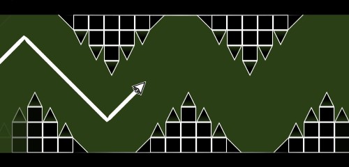 The neon spaceship navigates through spiked obstacles