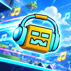 A headphone-wearing square jumps over rows of spikes